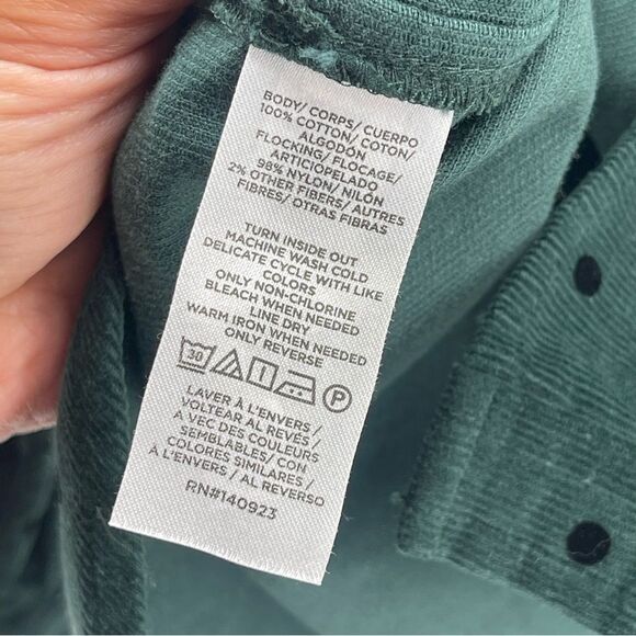 LOFT Women’s Green Black Velvet Dot Corduroy Everyday Button Front Shirt XS - Picture 12 of 14